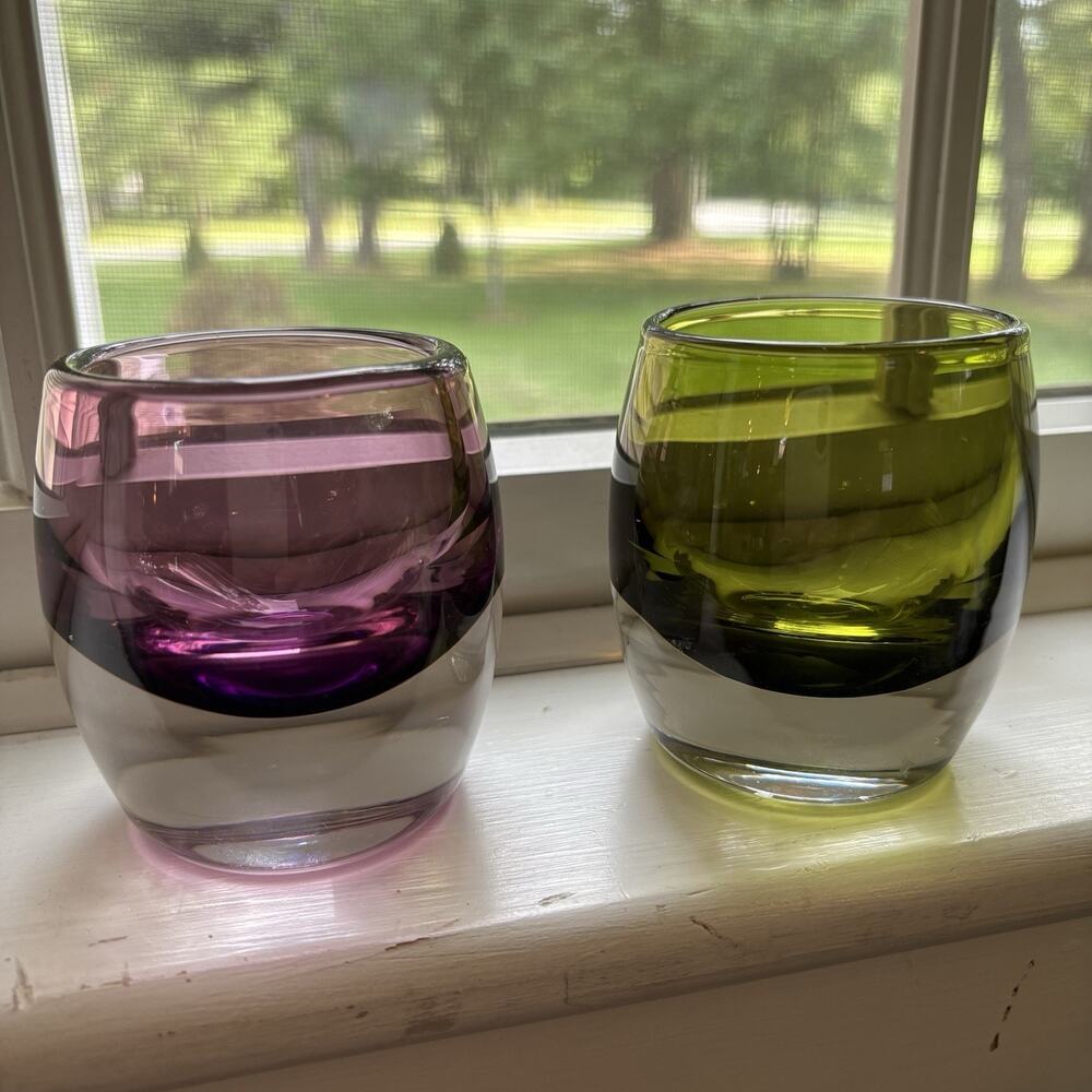 Crate & Barrel Diva Votive Candle Holder Amethyst Purple Olive Green Poland
